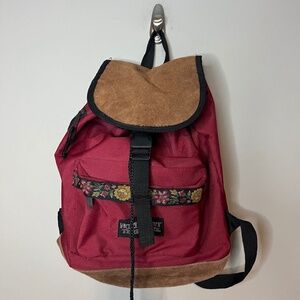Vintage 1990s Northwest Territory Backpack w/ Leather Floral Detail 90s Grunge